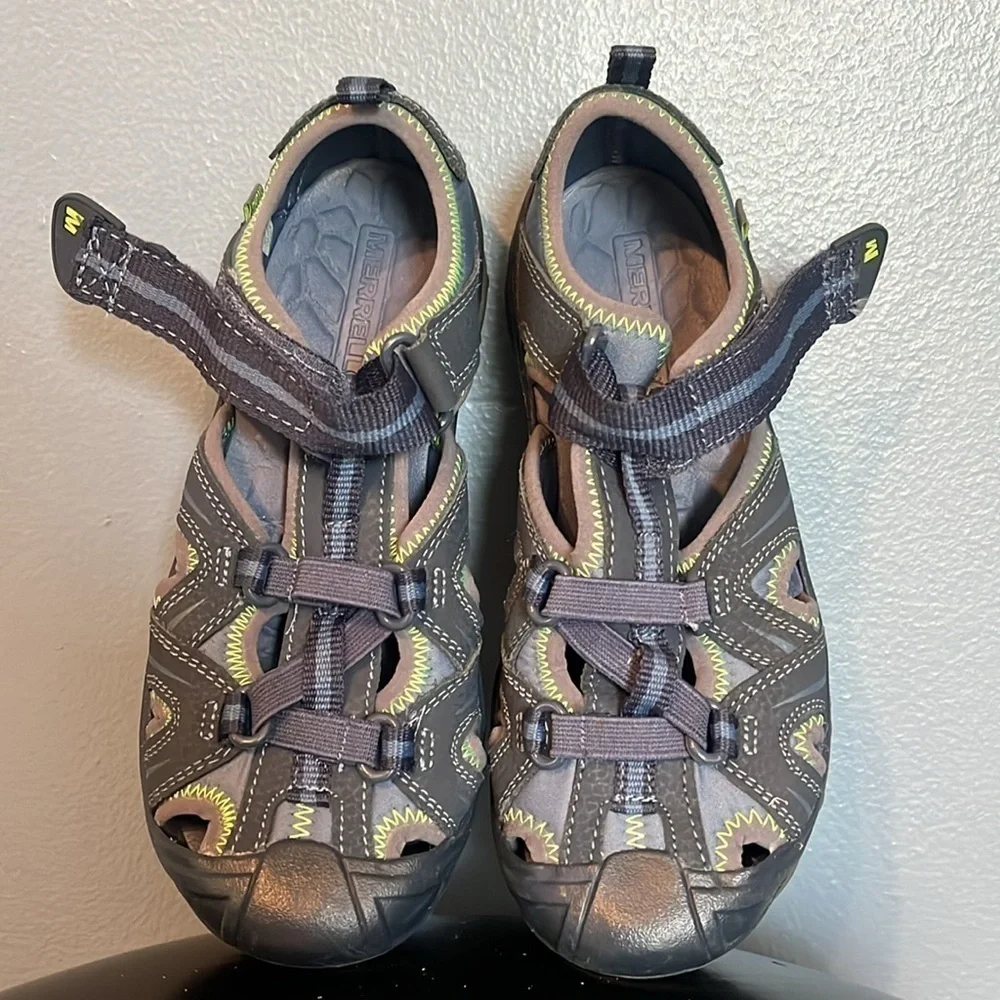 Merrell Hydro Hiker Sandals Boys 2W, leather, gray/blue